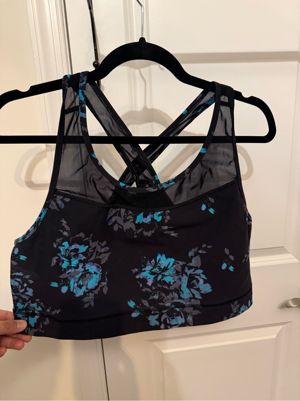 torrid Black Sports Bra with Teal Floral Print and Mesh Back